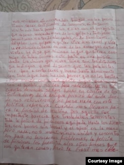 Copia de la carta enviada por el prisionero.