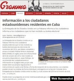 Información de la embajada estadounidense en el periódico Granma