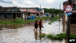 Inundaciones por lluvias de Idalia en Batabanó, Mayabeque. (Yamil LAGE/AFP)