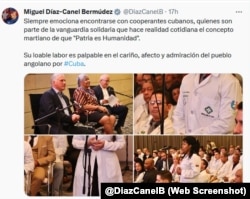 Post de Díaz-Canel sobre su encuentro con los trabajadores cubanos en Angola. (Captura de pantalla/@DiazCanelB)