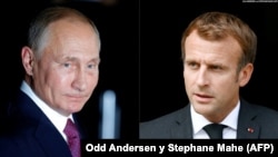 El presidente ruso, Vladimir Putin (izq.), y el mandatario francés, Emmanuel Macron. (Fotos: Odd Andersen y Stephane Mahe/AFP)