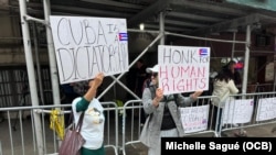 Manifestaciones de cubanos frente a la misión permanente de Cuba en Naciones Unidas