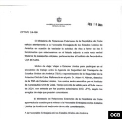 Portada del documento del MINREX.