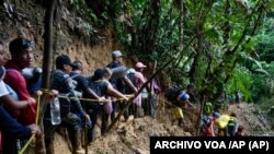 ARCHIVO - Migrantes, en su mayoría venezolanos, cruzan el Tapón del Darién desde Colombia hacia Panamá, con la esperanza de llegar a Estados Unidos, en octubre de 2022