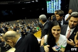 Yoani Sánchez el 20 de febrero de 2013, en la sede de la Cámara de Diputados, en Brasilia (Brasil).