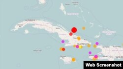 En rojo, la marca del sismo perceptible este lunes en las inmediaciones de la provincia de Las Tunas. (Gráfica: CENAIS)