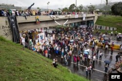 Un grupo de manifestantes participa del denominado "Gran plantón nacional" convocado por la oposición.