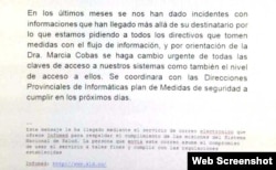 Circular del Ministerio de Salud Pública de Cuba.