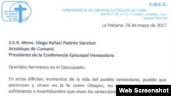 La carta reconoce "el sufrimiento y la incertidumbre" que viven los venezolanos