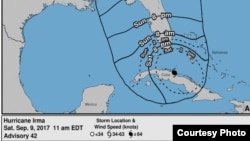 Trayectoria de Irma a las 11 am del sábado 9 de septiembre 2017