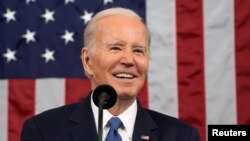 El presidente de Estados Unidos, Joe Biden, pronunciando el discurso sobre el Estado de la Nación. (Jacquelyn Martin/Pool via REUTERS).