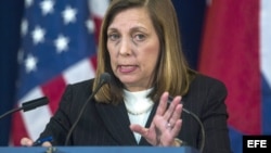 Josefina Vidal en una rueda de prensa en Washington.