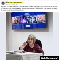 Post en Facebook de Díaz Canel, celebrando a su esposa por la defensa de su tesis doctoral, en diciembre de 2022.