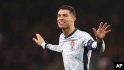 Cristiano Ronaldo durante el partido de fútbol de la Liga de Naciones de la UEFA entre Escocia y Portugal, en Hampden Park en Glasgow, Escocia, el 15 de octubre de 2024. (Foto AP/Scott Heppell)