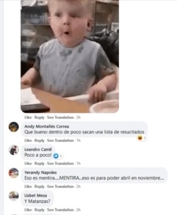 Comentarios de usuarios en el reporte del MINSAP en Facebook.