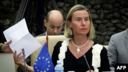 La jefa de la diplomacia de la Unión Europea, Federica Mogherini, la mañana del lunes en el segundo encuentro bilateral UE-Cuba en La Habana (Foto: AFP).