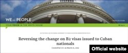 Petición en la plataforma We the People para revertir decisión sobre tiempo de validez de las visas B2 para cubanos.