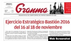 Alerta Roja: A horas del desenlace electoral en EE.UU, Granma encabeza su primera plana con las maniobras Bastión.