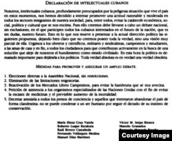 La Declaración del los Intelectuales cubanos.