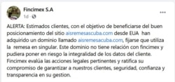 Fincimex denuncia en Facebook supuesto fraude en EEUU con tarjetas AIS.