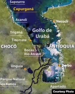 Mapa del Golfo de Urabá. Sapzurro es la última población colombiana antes de la frontera selvática con Panamá.