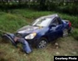 Auto en el que perdieron la vida los disidentes cubanos Oswaldo Payá y Harold Cepero.