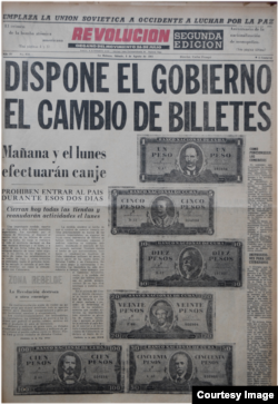 La noticia del cambio de moneda en 1961.