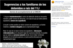 Mensaje de la CONCUR a los familiares de los detenidos.