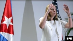 Josefina Vidal, durante una rueda de prensa el 22 de enero de 2015, en el Palacio de Convenciones de La Habana.