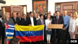 Senador Marco Rubio durante en el encuentro con los exiliados venezolanos, cubanos y colombianos. 