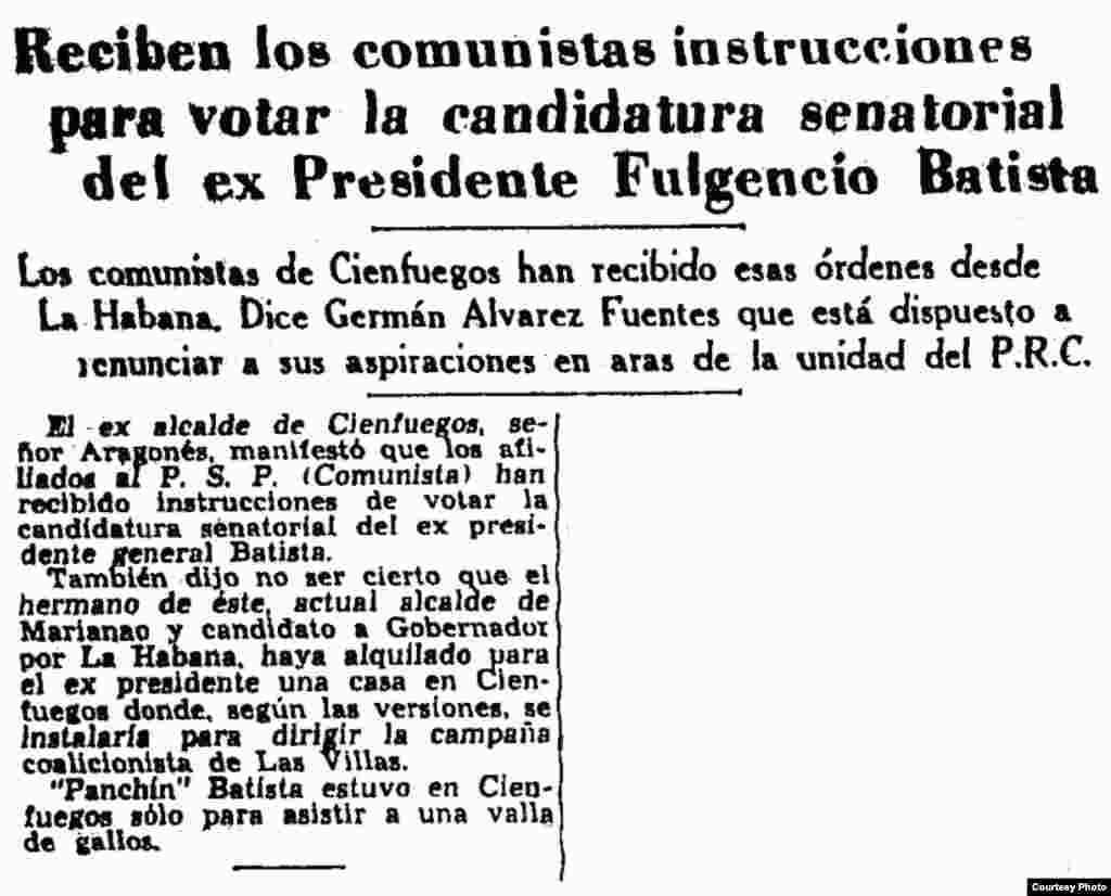 Instrucciones a los comunistas de Las Villaspara votar por Batista.