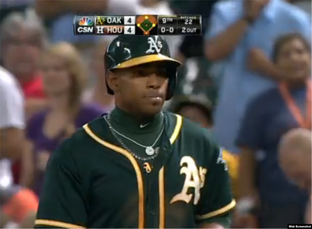 El cubano Yoenis Céspedes, ex jardinero izquierdo de los Atléticos de Oakland y ganador de la competencia Home Run Derby en 2013 y 2014.