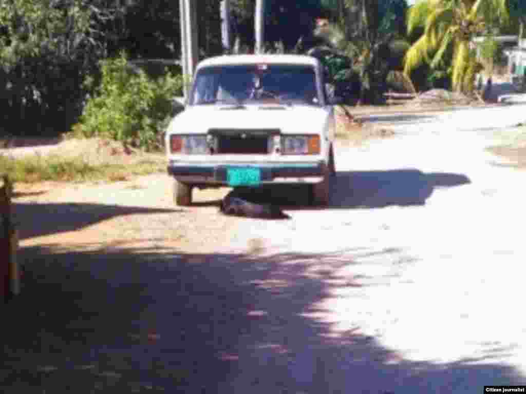 Reporte ciudadano desde Cumanayagua, Cienfuegos, muestra la vigilancia policial sobre la casa de un activista bajo arresto domiciliario para evitar que participara en una reunión.