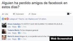 Comentarios en redes sociales sobre la pérdida de amigos por la muerte de Fidel Castro.