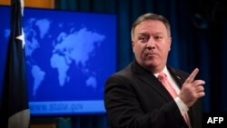 El secretario de Estado Mike Pompeo durante una conferencia de prensa. (Archivo)