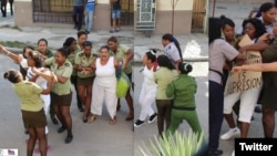 Combo de imágenes muestran la represión contra las Damas de Blanco este domingo en La Habana. (Fotos: Angel Moya)