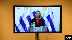 Federica Mogherini en Montevideo.