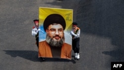 Un retrato del jefe de Hezbolá, Hassan Nasrallah.