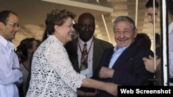 Dilma Rousseff, Raúl Castro y Marcelo Odebrecht durante inauguración del Mariel en enero de 2014 Foto: CubaDebate Ismael Francisco.