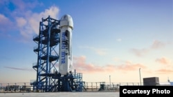 La nave Blue Origin durante las pruebas realizadas en Texas.